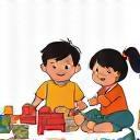 Illustration of children playing together, representing play-based learning approach